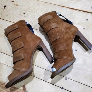 DKNY Blake Sandal Peep-Toe Booties Latte